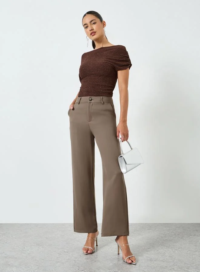 Take Two Tan High Rise Straight Leg Pants