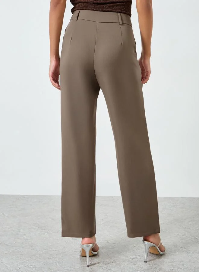 Take Two Tan Tan High Rise Straight Leg Pants for Women | Best Price UAE