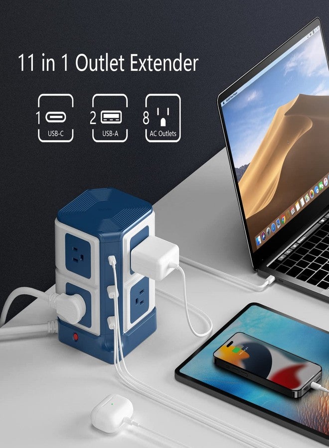 BESTEK 8-Outlet Power Strip 1500 Joules Surge Protector with 8A 6-Port USB Charging Ports - Image 2