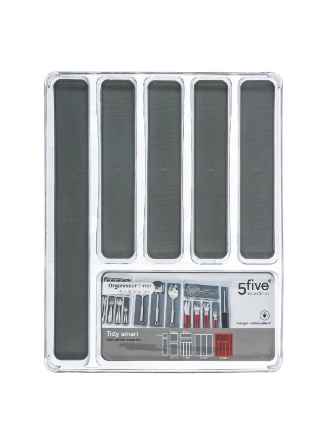 Five Simply Smart Tidy 6 Compartment High Quality Cutlery Tray Dark Grey and Clear 4.5 x 32 x 40 cm 146501 - Image 2