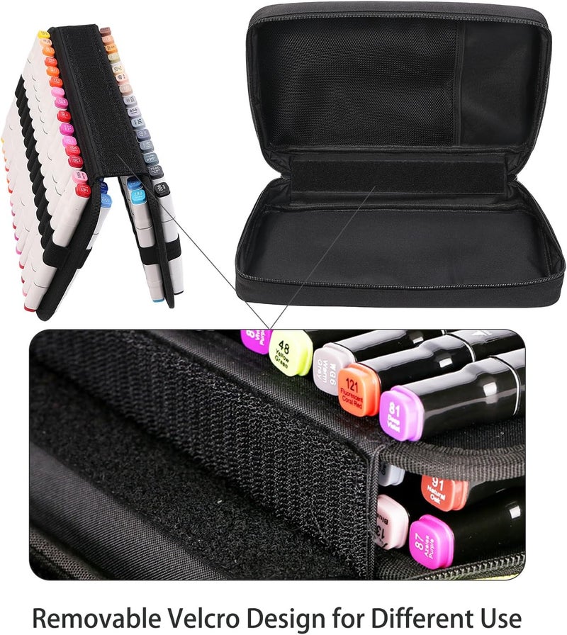 BOMKEE 60 Slots Marker Organizer Case, Large Marker Case for 60 Markers Big Capacity Marker Storage Bag Pen Case Pencil Pouch with Carrying Handle - Image 2