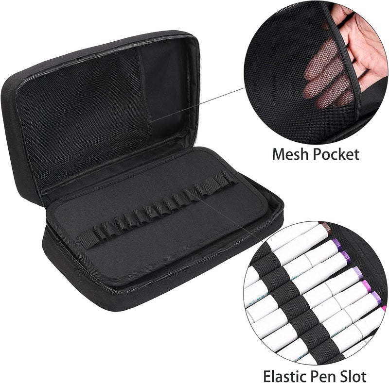 BOMKEE 60 Slots Marker Organizer Case, Large Marker Case for 60 Markers Big Capacity Marker Storage Bag Pen Case Pencil Pouch with Carrying Handle - Image 3
