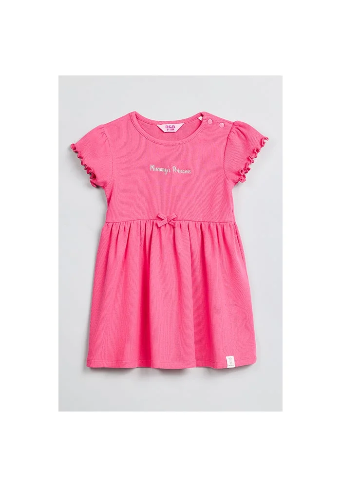 أر أند بي Ribbed Fit & Flare Dress with Crew Neck and Short Sleeves