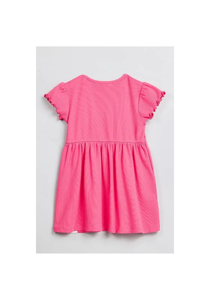 أر أند بي Ribbed Fit & Flare Dress with Crew Neck and Short Sleeves