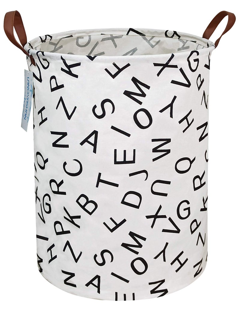 LANGYASHAN Laundry Basket Canvas Fabric Collapsible Organizer Basket for Storage Bin Toy Bins Gift Baskets Bedroom Clothes Children Nursery Hamper (Alphabet) - Image 1