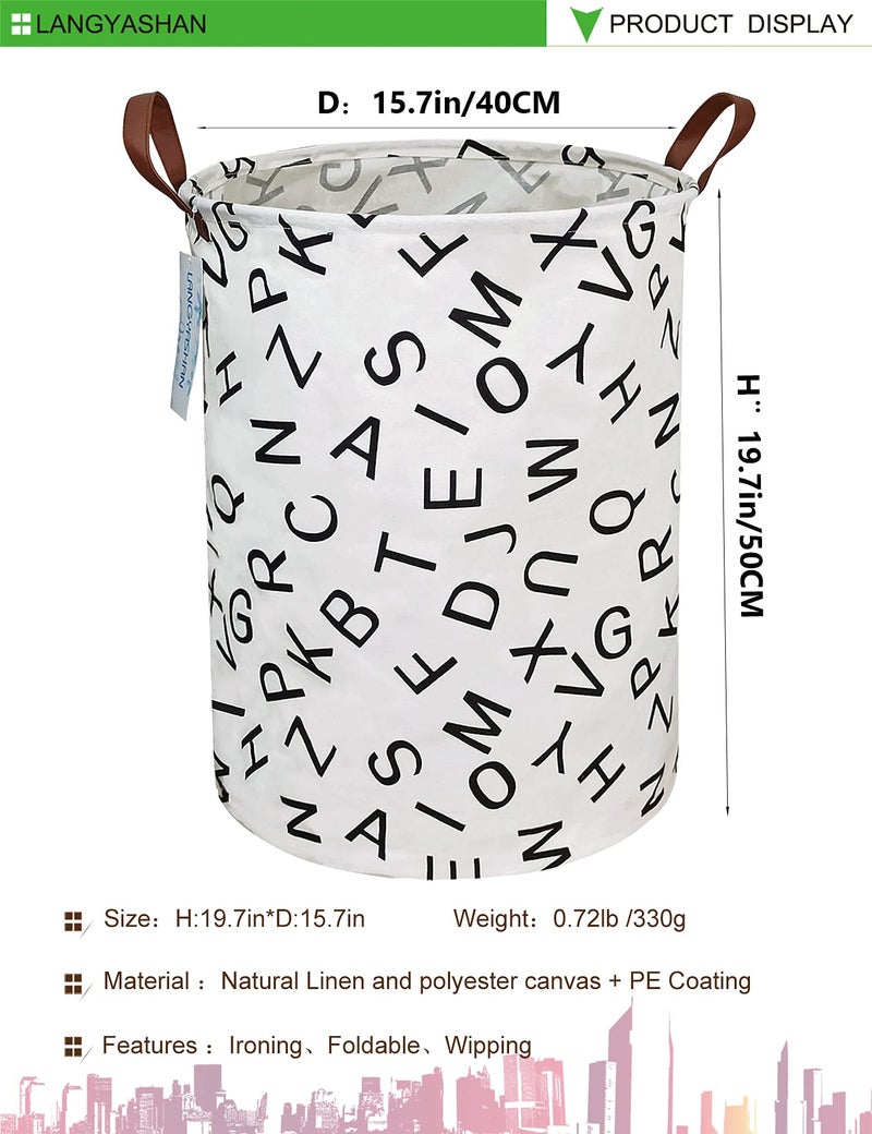 LANGYASHAN Laundry Basket Canvas Fabric Collapsible Organizer Basket for Storage Bin Toy Bins Gift Baskets Bedroom Clothes Children Nursery Hamper (Alphabet) - Image 2