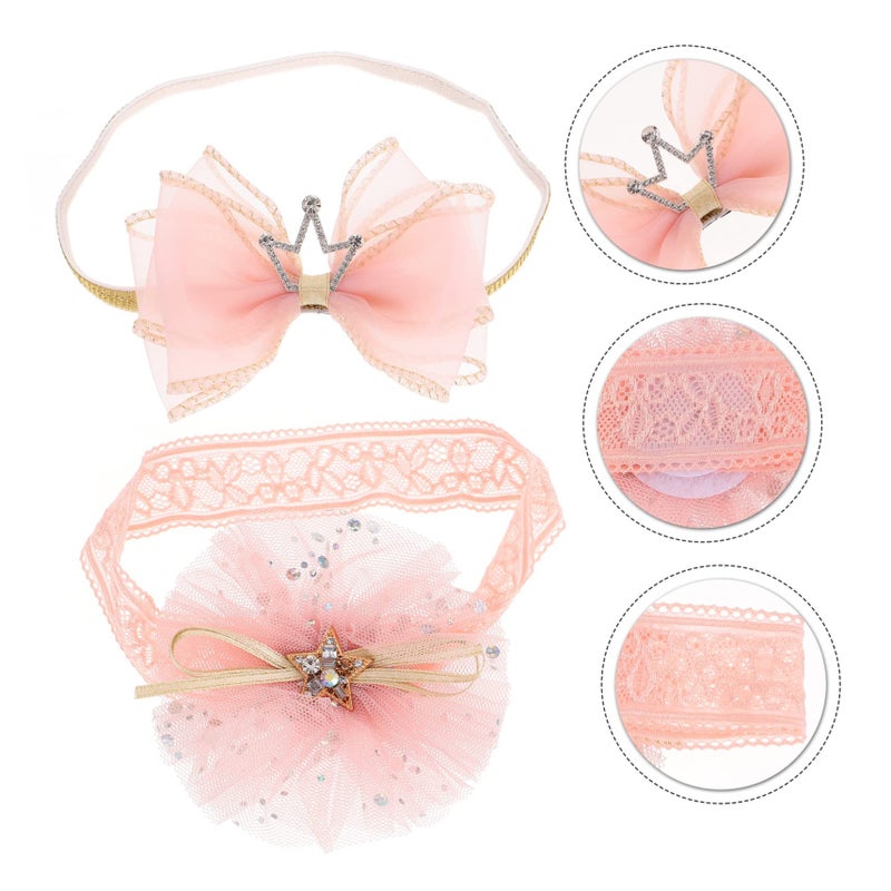 Pink Baby Crown Headband And Hair Accessories Set For Newborn Photo Shoot - Image 5