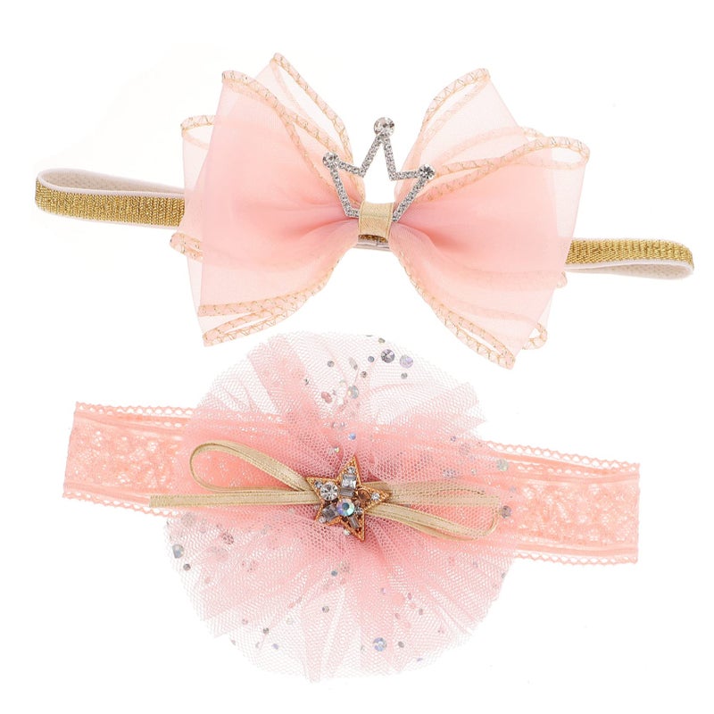 Pink Baby Crown Headband And Hair Accessories Set For Newborn Photo Shoot - Image 2