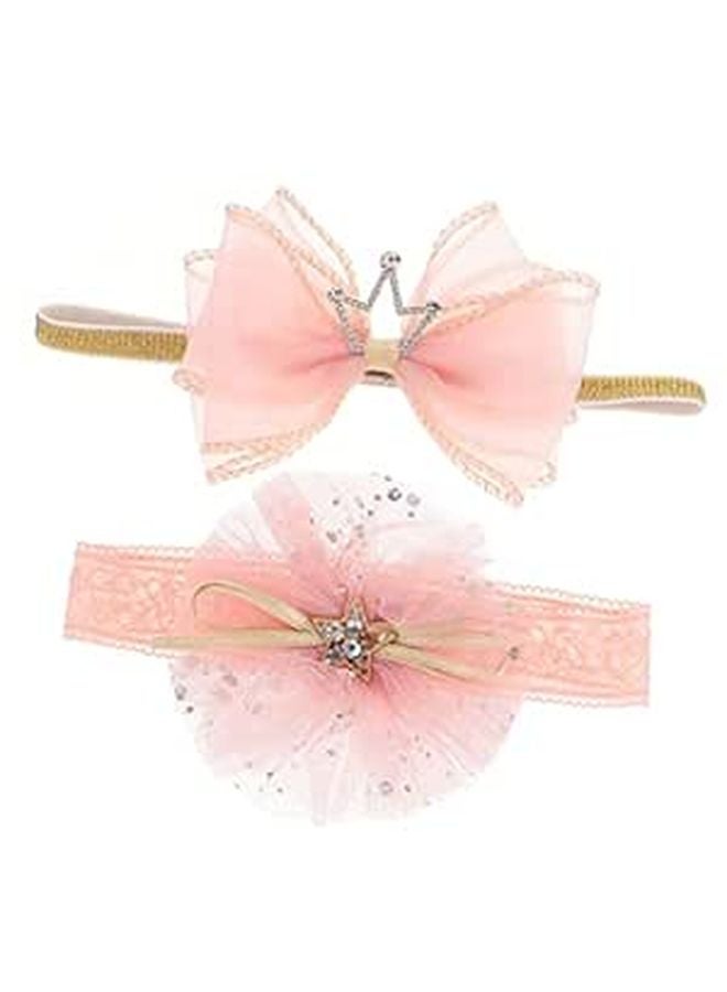 Pink Baby Crown Headband And Hair Accessories Set For Newborn Photo Shoot - Image 1