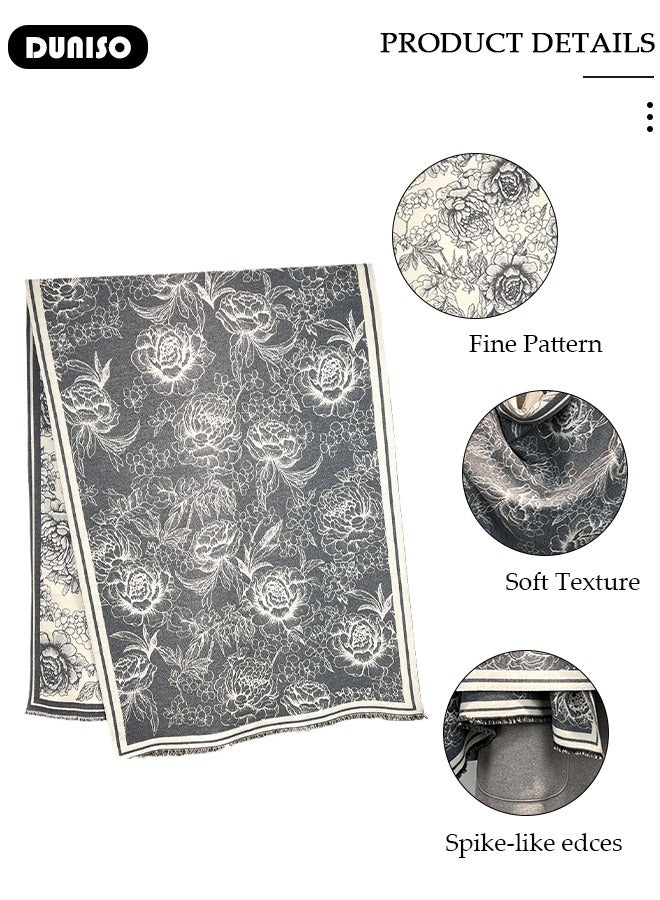 DUNISO وشاح دافئ للنساء، شال تقليد الكشمير، وشاح قابل للعكس مع خيوط، وشاح أزياء، حجاب مربع، شال كيب ملابس خارجية لخريف وشتاء - Image 2