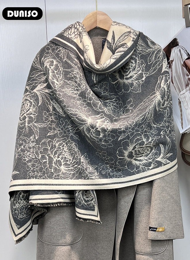 DUNISO وشاح دافئ للنساء، شال تقليد الكشمير، وشاح قابل للعكس مع خيوط، وشاح أزياء، حجاب مربع، شال كيب ملابس خارجية لخريف وشتاء - Image 3