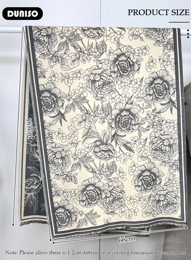 DUNISO وشاح دافئ للنساء، شال تقليد الكشمير، وشاح قابل للعكس مع خيوط، وشاح أزياء، حجاب مربع، شال كيب ملابس خارجية لخريف وشتاء - Image 4