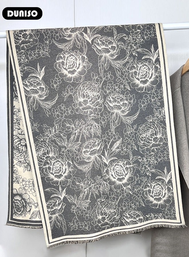 DUNISO وشاح دافئ للنساء، شال تقليد الكشمير، وشاح قابل للعكس مع خيوط، وشاح أزياء، حجاب مربع، شال كيب ملابس خارجية لخريف وشتاء - Image 5