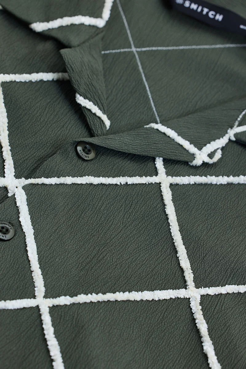 SNITCH Deep Forest Green Abstract Half Sleeve Boxy Shirt