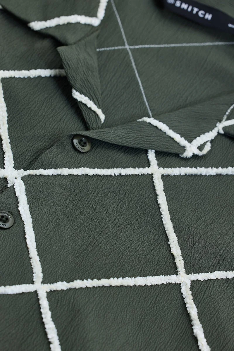 سنيتش Deep Forest Green Abstract Half Sleeve Boxy Shirt