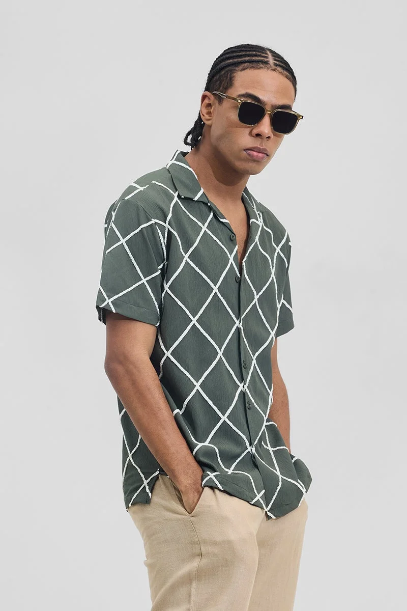 سنيتش Deep Forest Green Abstract Half Sleeve Boxy Shirt