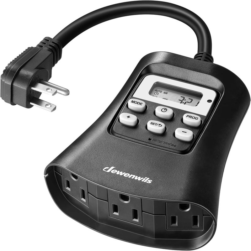 DEWENWILS Outdoor Digital Timer for Lights, 7-Day Programmable Plug in Timer with 3 Grounded Outlets for Christmas Landscape String Light, 15A, 1/3 HP UL Listed - Image 1