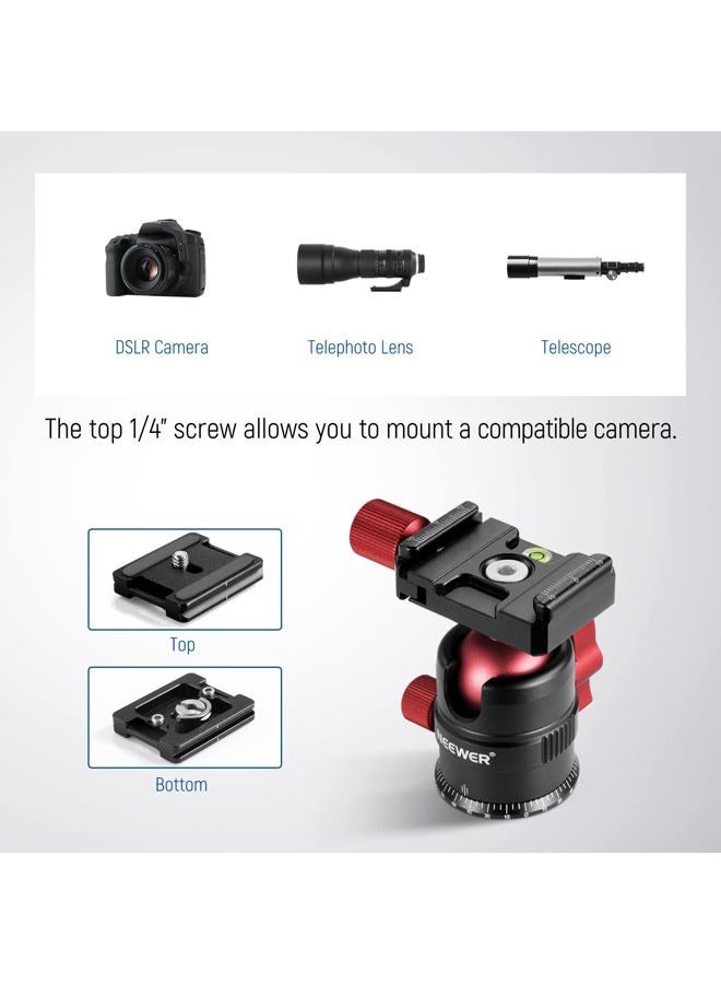 Neewer Tripod Head, 360° Rotating Panoramic Ball Head with 1/4” Quick Shoe Plate for Tripod Monopod Slider DSLR Camera Camcorder, Max Load up to 5kg/11lb – GM28 - Image 4