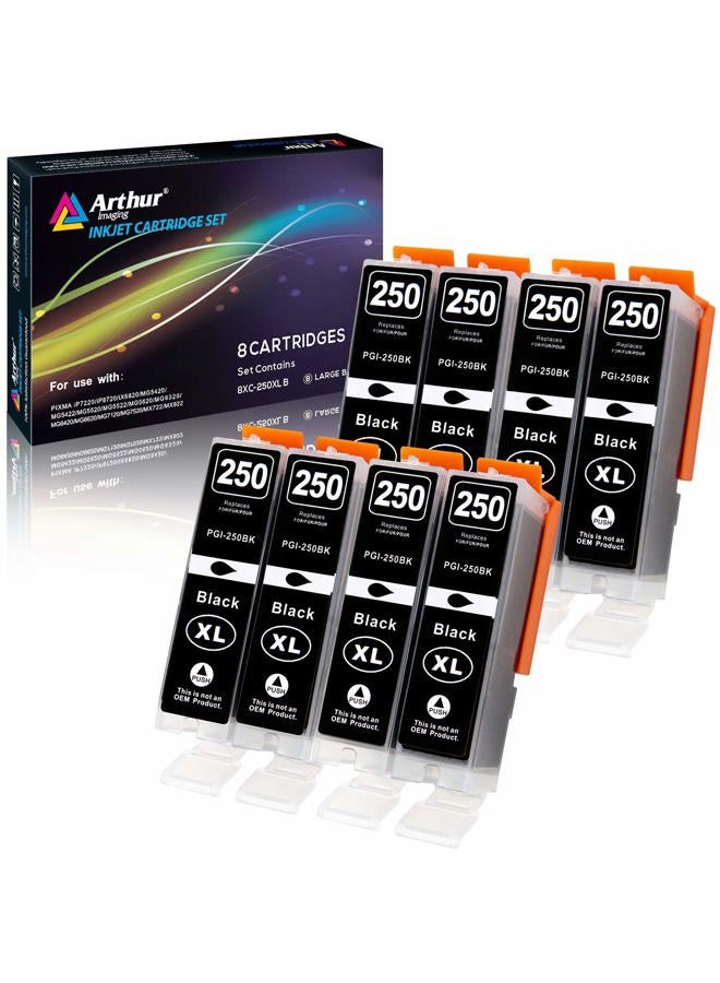 Arthur Imaging 250XL Pigment Black Compatible Ink Cartridge Replacement for Canon PGI-250XL PGI 250 XL PGBK to use with PIXMA MX922 MX722 MG5420 MG5520 MG5620 MG6320 MG6620 iP8720 (Black, 8-pk) - Image 1