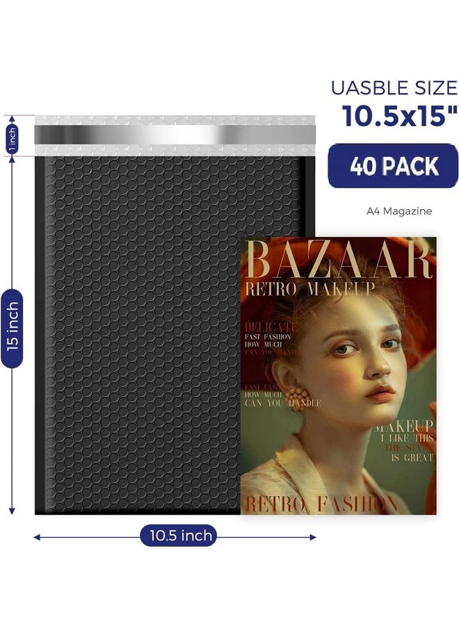 Fuxury Fuxury Bubble Mailers 10.5x16 Inch 40 Pack Self Seal Padded Envelopes Waterproof Mailing Envelopes Bubble Padded Cushioning Padded Mailers Bubble Bags for Packaging Small Business Large #5 Black  - Image 2