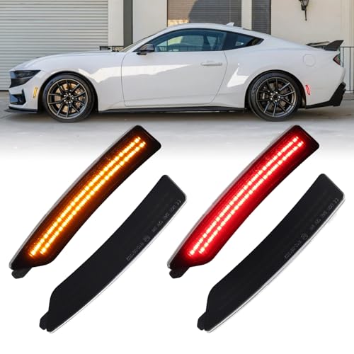 FetonAuto Smoked Lens Amber Red LED Side Marker Lights for 2024 2025 Ford Mustang S650 Dark Horse EcoBoost GT GTD 4PCS Front Rear Bumper Signal Light - Image 1