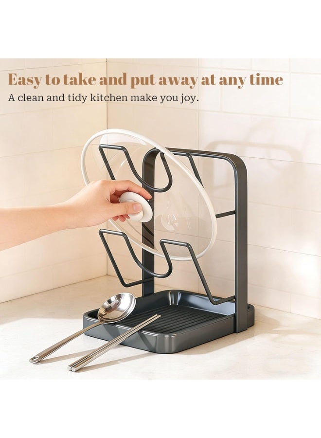 Arabest 304 Stainless Steel Kitchen Pot Lid Storage Rack, Pot Lid Holder while Cooking, Pot Lid Organizer with Removable Tray & Spoon Rest,Waterproof & Rustproof(Beige, 2 Layer) - Image 2