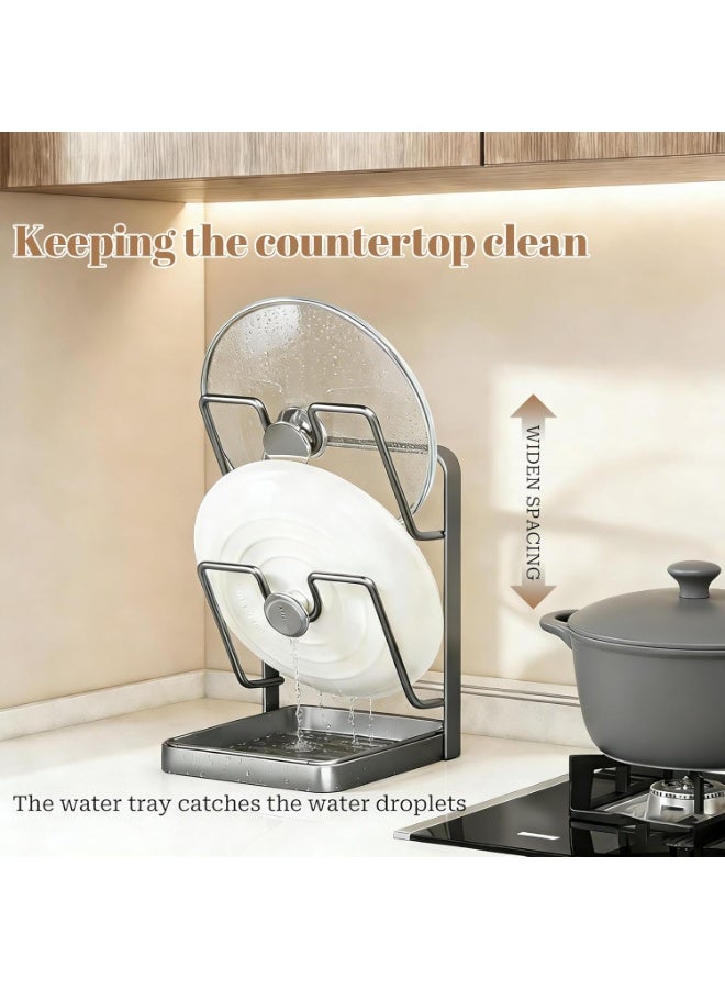Arabest 304 Stainless Steel Kitchen Pot Lid Storage Rack, Pot Lid Holder while Cooking, Pot Lid Organizer with Removable Tray & Spoon Rest,Waterproof & Rustproof(Beige, 2 Layer) - Image 3