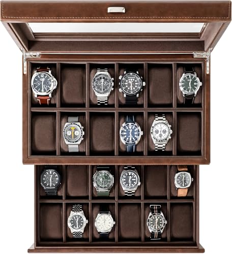 TAWBURY 24 Slot Watch Box for Men - Extra Large Watch Case with Double-Layer Design for Optimized Storage | Removable Drawer for Easy Handling (Brown) - Image 1