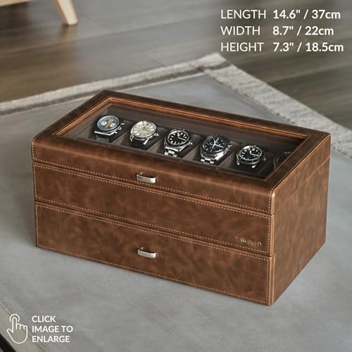 TAWBURY 24 Slot Watch Box for Men - Extra Large Watch Case with Double-Layer Design for Optimized Storage | Removable Drawer for Easy Handling (Brown) - Image 3