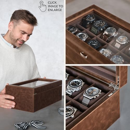 TAWBURY 24 Slot Watch Box for Men - Extra Large Watch Case with Double-Layer Design for Optimized Storage | Removable Drawer for Easy Handling (Brown) - Image 4