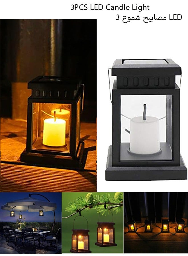 ماركة غير محددة ٣ قطع فانوس شمسي معلق في الهواء الطلق حديقة فانوس - مقاوم للماء LED أضواء شموع مزخرفة وامضة شمعة عديمة اللهب في الهواء الطلق للحديقة والمناظر الطبيعية والمسار والفناء والممر (شمعة)  - Image 1