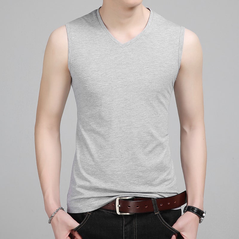 New Summer Men'S Vest V Neck Slim Cotton Pure Version Fashionable Casual Men'S Bottoming Shirt - Image 5