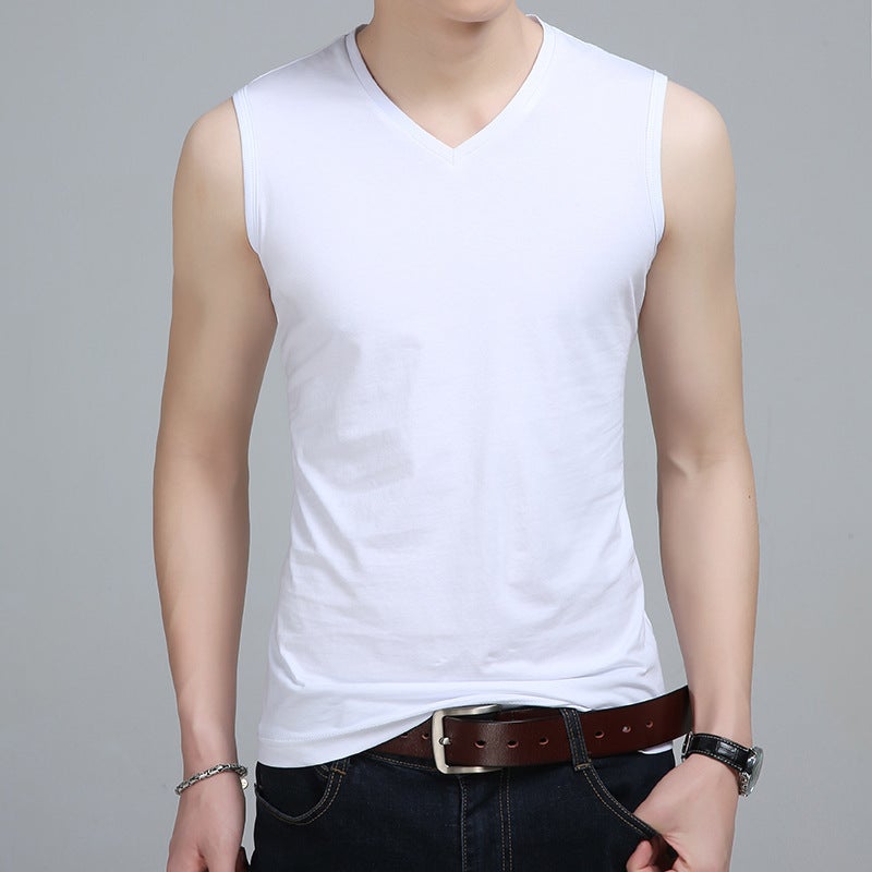 New Summer Men'S Vest V Neck Slim Cotton Pure Version Fashionable Casual Men'S Bottoming Shirt - Image 3