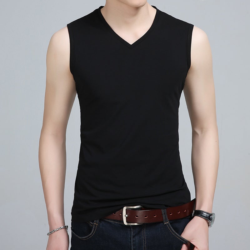 New Summer Men'S Vest V Neck Slim Cotton Pure Version Fashionable Casual Men'S Bottoming Shirt - Image 2