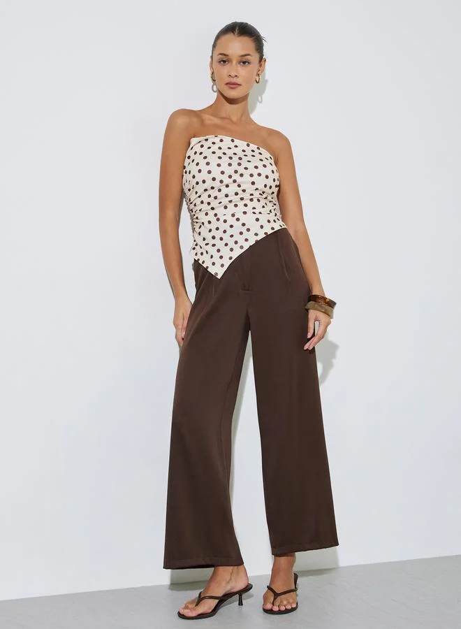 Styli  Cream Polka Dot Strapless Blouse with Asymmetric Hem for Women | Best Price UAE