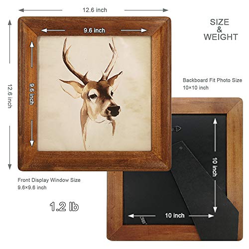 icheesday 10x10 Wooden Picture Frames, Rustic Square Photo Frame Made of Solid Wood and Plexiglass for Wall Hanging and Table Standing (Brown) - Image 3