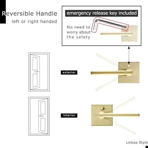 Linkaa Brushed Gold Interior Door Lever (Heavy Duty Zinc Alloy,Satin Brass Door Handles Lever with Push Lock, Keyless Lock Interior for Bedroom Bathroom（Privacy，Brass Gold，3 Pack） - Image 5