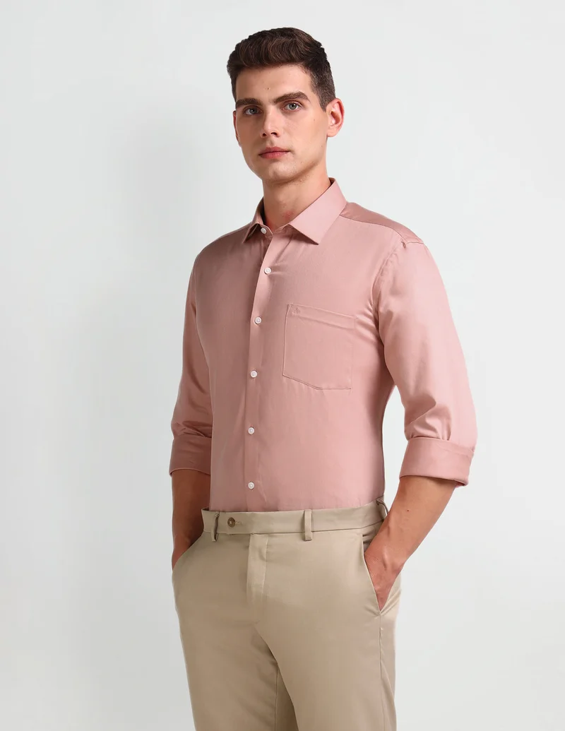Arrow Orange Manhattan Slim Fit Cotton Shirt for Men | Best Price UAE