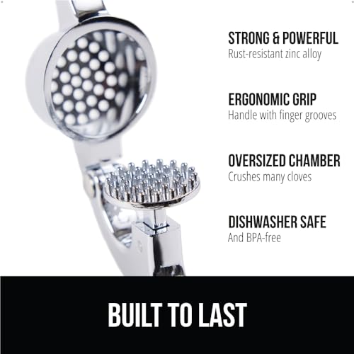 GORILLA GRIP Garlic Press and Peel Set, Heavy Duty Mincer Tool, Easily Mince and Crush Garlics, Ginger, Nuts, Seeds, Large Ergonomic Handle, Peeler Included for Peeling Cloves, Kitchen Gadgets, Black - Image 2