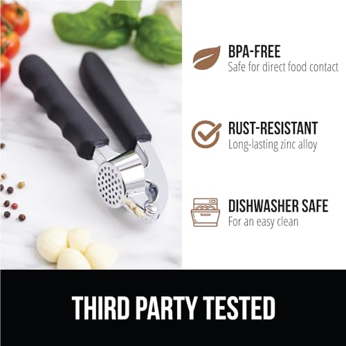 GORILLA GRIP Garlic Press and Peel Set, Heavy Duty Mincer Tool, Easily Mince and Crush Garlics, Ginger, Nuts, Seeds, Large Ergonomic Handle, Peeler Included for Peeling Cloves, Kitchen Gadgets, Black - Image 5