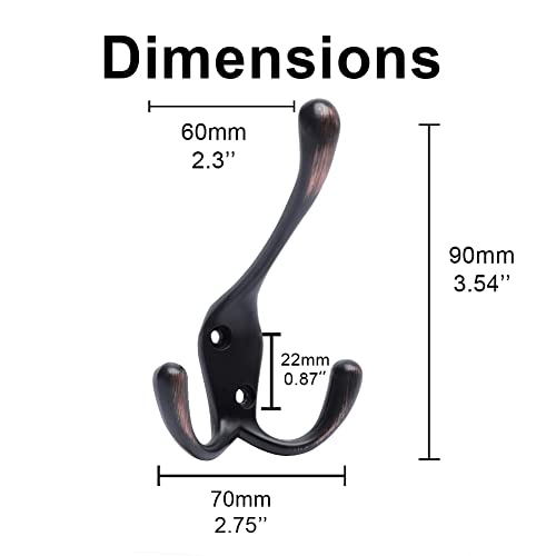 HARPOON 5 Pack of Mounted Tri Hooks, Heavy Duty, 3.5 Inch Metal Coat Hook Rail for Coat Hat Towel Purse Robes Mudroom Bathroom Entryway (Oil-Rubbed Bronze) - Image 4