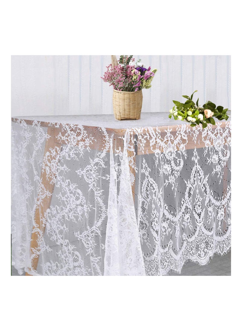 SYOSI White Lace Tablecloth, 60 × 120 Inch Rustic Wedding Decor Boho Table Overlay Bridal Shower Tablecloth Rectangle Lace Cloth Embroidered Tablecloth for Rustic Boho Wedding Bridal Shower Party Decoration - Image 1
