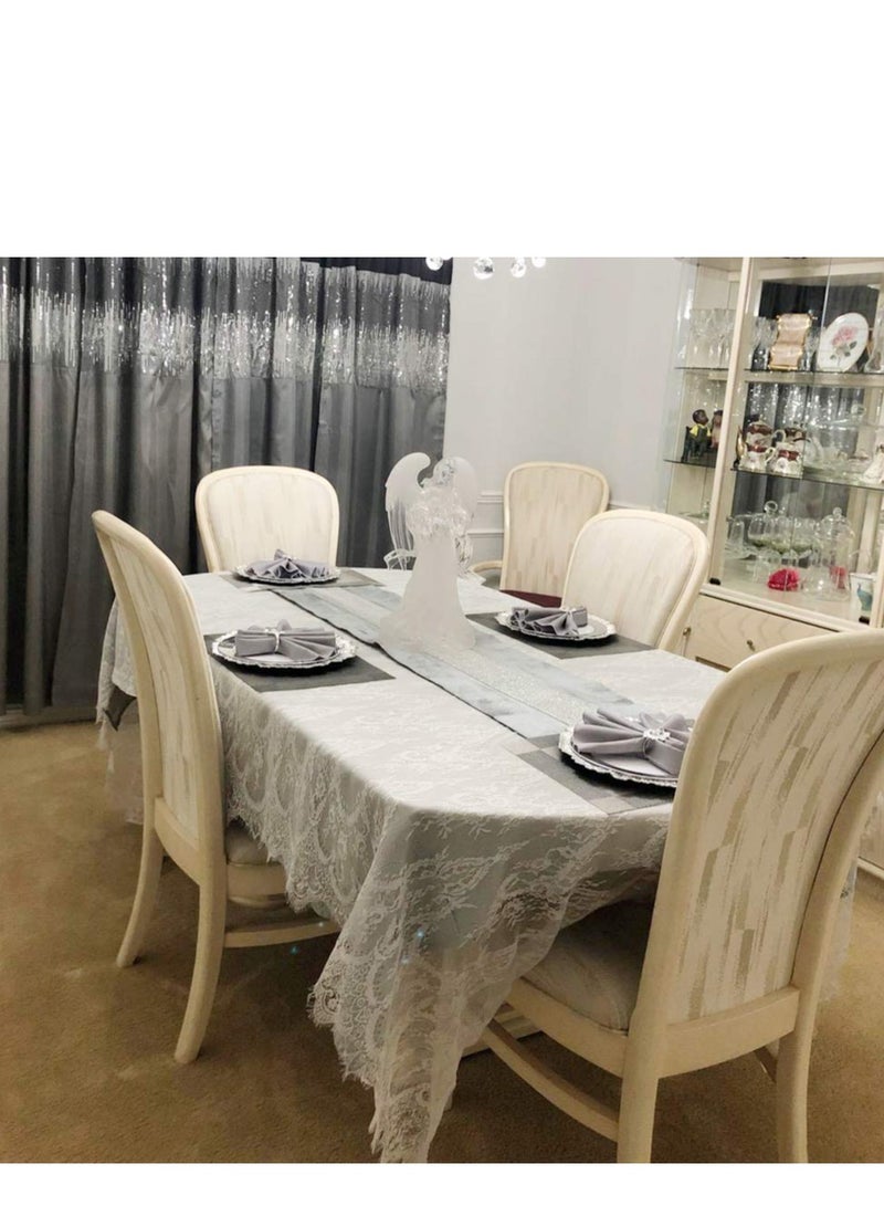 SYOSI White Lace Tablecloth, 60 × 120 Inch Rustic Wedding Decor Boho Table Overlay Bridal Shower Tablecloth Rectangle Lace Cloth Embroidered Tablecloth for Rustic Boho Wedding Bridal Shower Party Decoration - Image 4