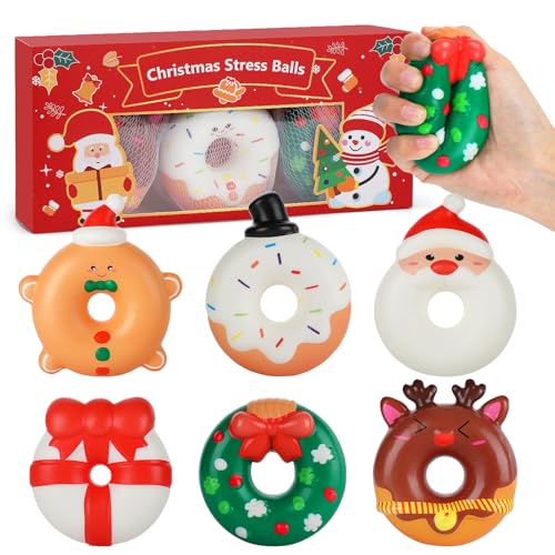 Biubee 6pcs 3in Christmas Squishies Cute Mochi Squishy Toys Slow Rising Stress Relief Balls Gifts for Boys Girls Kids Christmas Fidgets Stocking Stuffer Gifts Kawaii Party Favors - Image 1