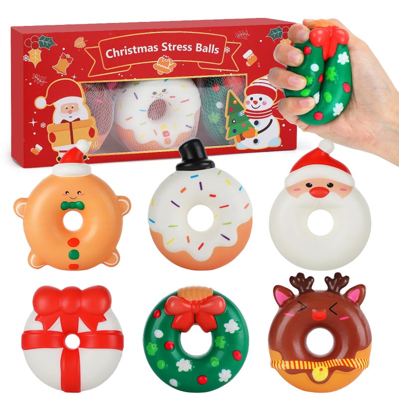 Biubee 6pcs 3in Christmas Squishies Cute Mochi Squishy Toys Slow Rising Stress Relief Balls Gifts for Boys Girls Kids Christmas Fidgets Stocking Stuffer Gifts Kawaii Party Favors - Image 3
