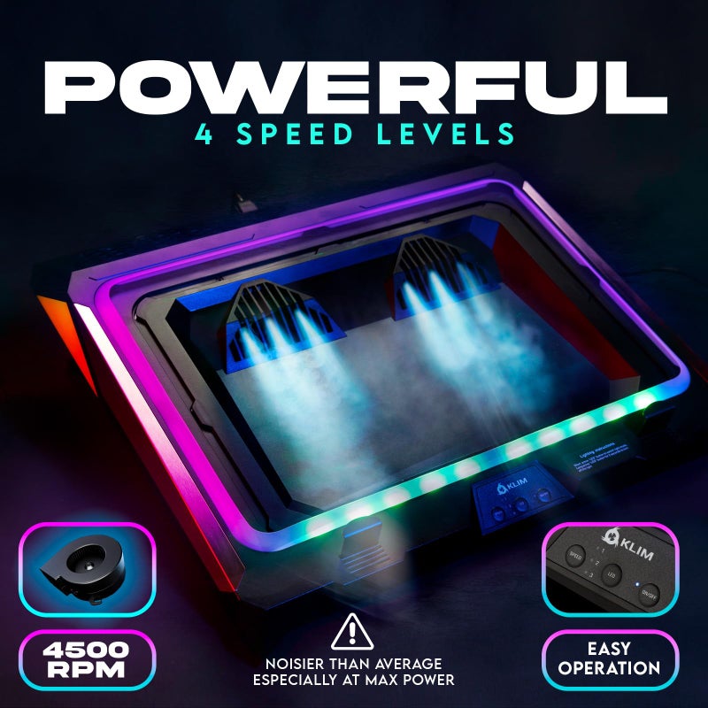 KLIM Mistral Laptop Cooling Pad - Powerful Turbo-Fan 4500 RPM - Black - 15-17 Inch Laptops - Image 2