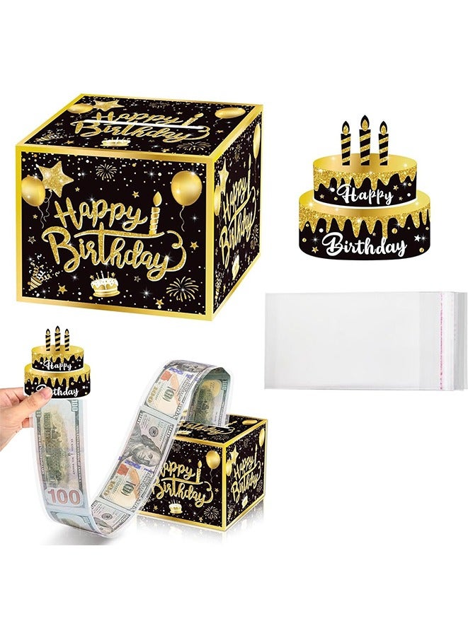Happy Birthday Money Box for Cash Gift Pull, Black and Gold DIY Birthday Money Gift, Surprise Money Box for Cash Gift Pull, Creative Way to Give Cash Gifts - Image 1