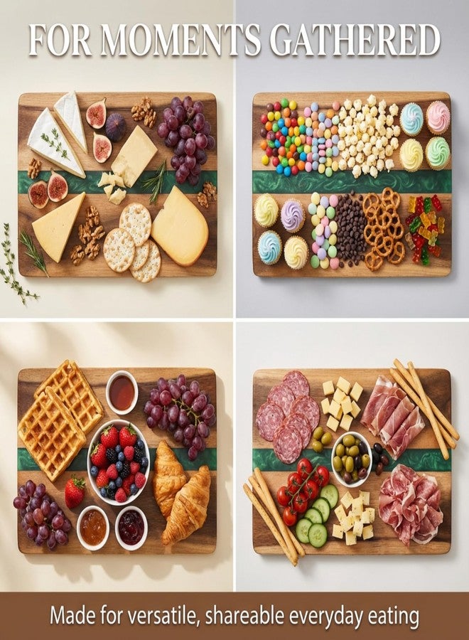 ZENFUN Acacia Wood Cutting Resin Board and Chopping Board for Meat, Cheese Board, Vegetables, Bread, and Charcuterie - Decorative Wooden Serving Board for Kitchen and Dining Room 10"×15" - Image 4