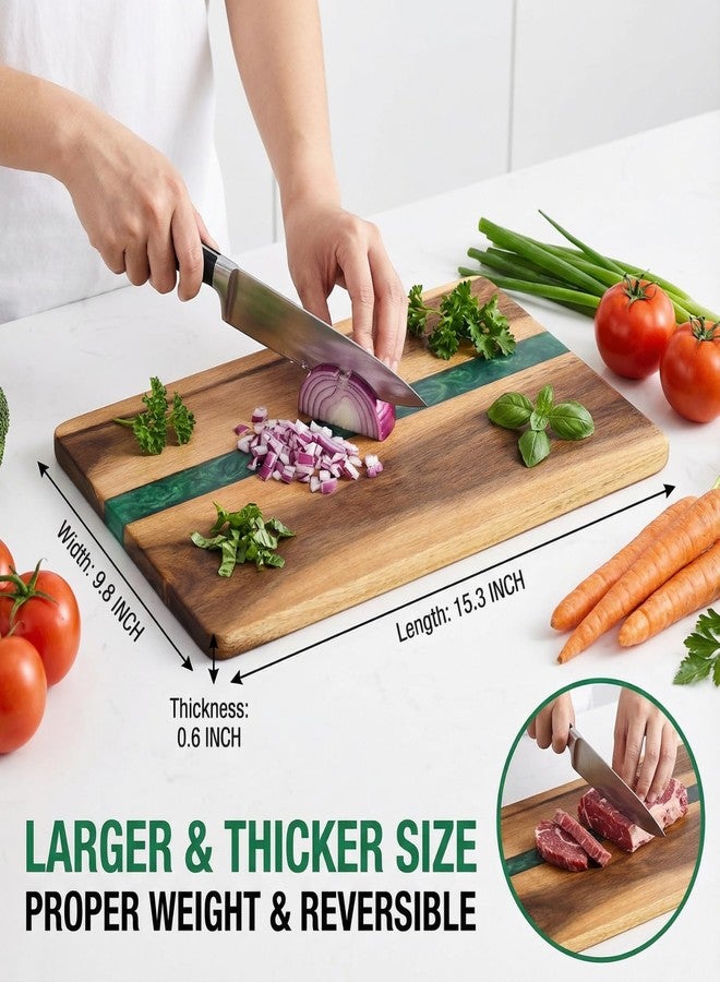 ZENFUN Acacia Wood Cutting Resin Board and Chopping Board for Meat, Cheese Board, Vegetables, Bread, and Charcuterie - Decorative Wooden Serving Board for Kitchen and Dining Room 10"×15" - Image 2