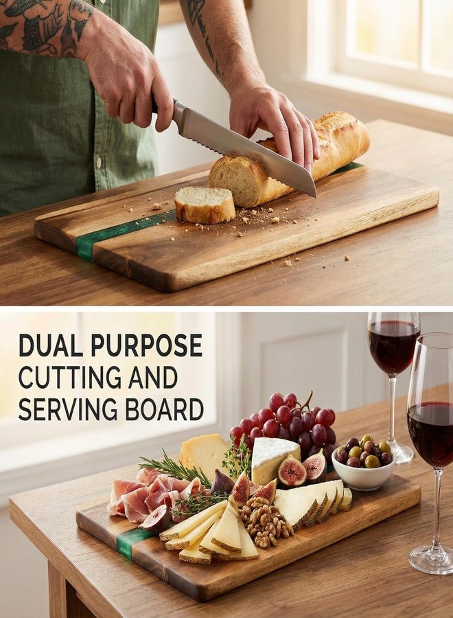 ZENFUN Acacia Wood Cutting Resin Board and Chopping Board for Meat, Cheese Board, Vegetables, Bread, and Charcuterie - Decorative Wooden Serving Board for Kitchen and Dining Room 10"×15" - Image 3